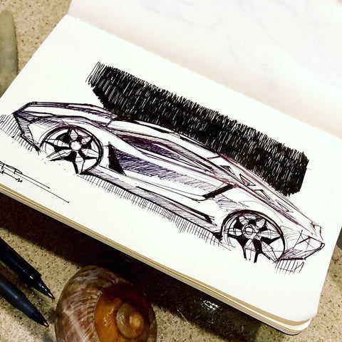 Sports Car | Side View, Ink & Marker