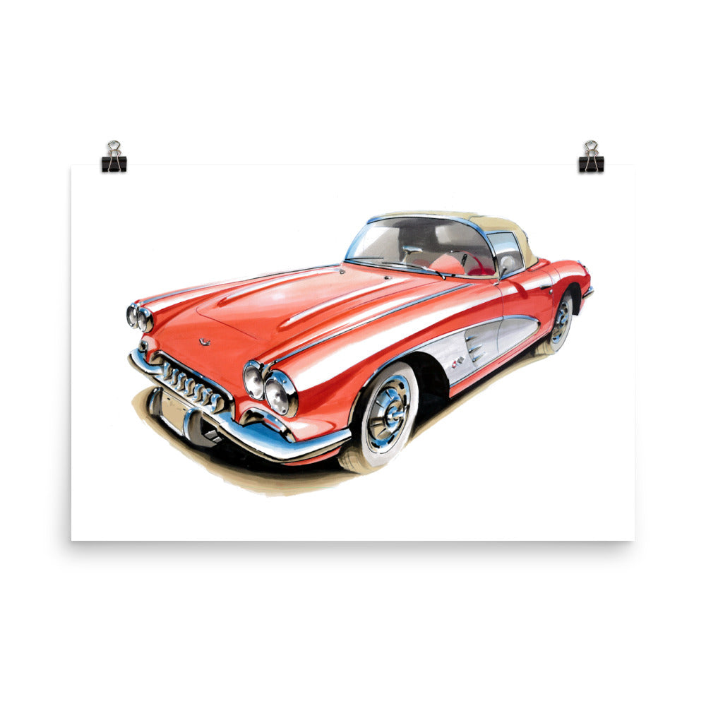 Classic Corvette | Poster - Reproduction of Original Artwork by Our Designers - MAROON VAULT STUDIO
