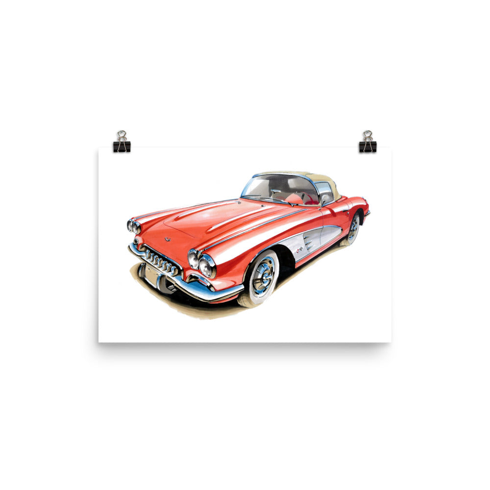 Classic Corvette | Poster - Reproduction of Original Artwork by Our Designers - MAROON VAULT STUDIO