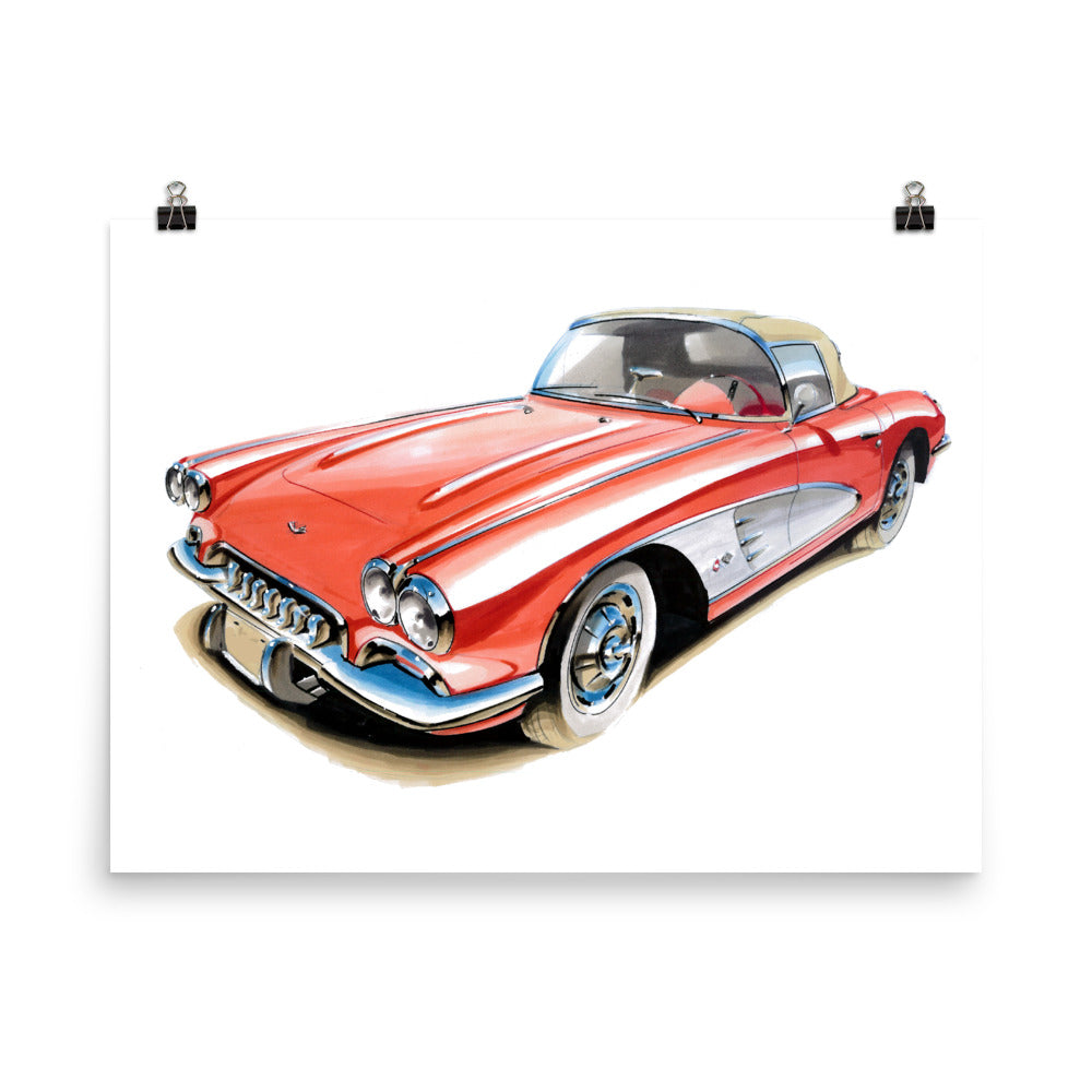 Classic Corvette | Poster - Reproduction of Original Artwork by Our Designers - MAROON VAULT STUDIO